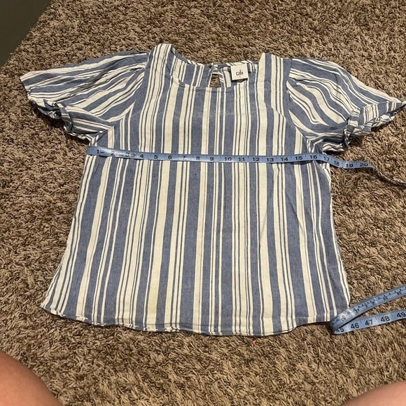 Cabi 5343 Wing Top linen blue white stripe blouse - Picture 4 of 7